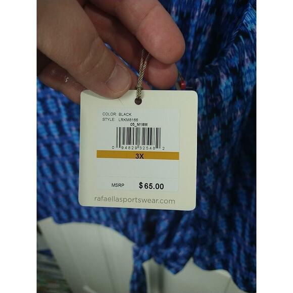 Rafaella Woman 3X Blouse Blue Aztec Western Argyle Wide 3/4 Sleeve Front Tie - Picture 5 of 9